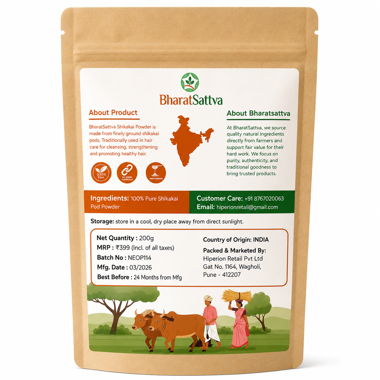 BharatSattva Shikakai Powder 200g | 100% Pure Shikakai Powder for Hair Care | Natural Herbal Hair Cleanser | Finely Ground Hair Pack Powder